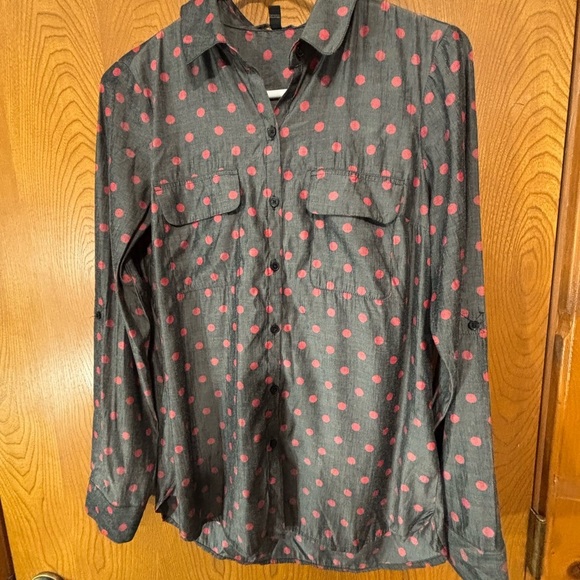 Express Charcoal and Pink Polka Dot Button-Down Shirt - Picture 2 of 8